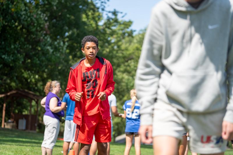 Delmarva Christian School student Blake Dale talks his blindfolded teammate through a challenging team-building activity. SUBMITTED PHOTOS